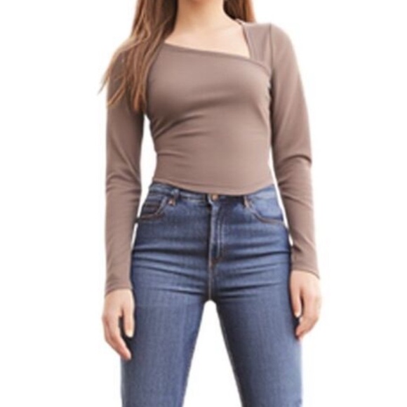 Abercrombie & Fitch Tops - Abercrombie & Fitch Women's Long Sleeve Asymmetrical Taupe Top Modern Minimalist